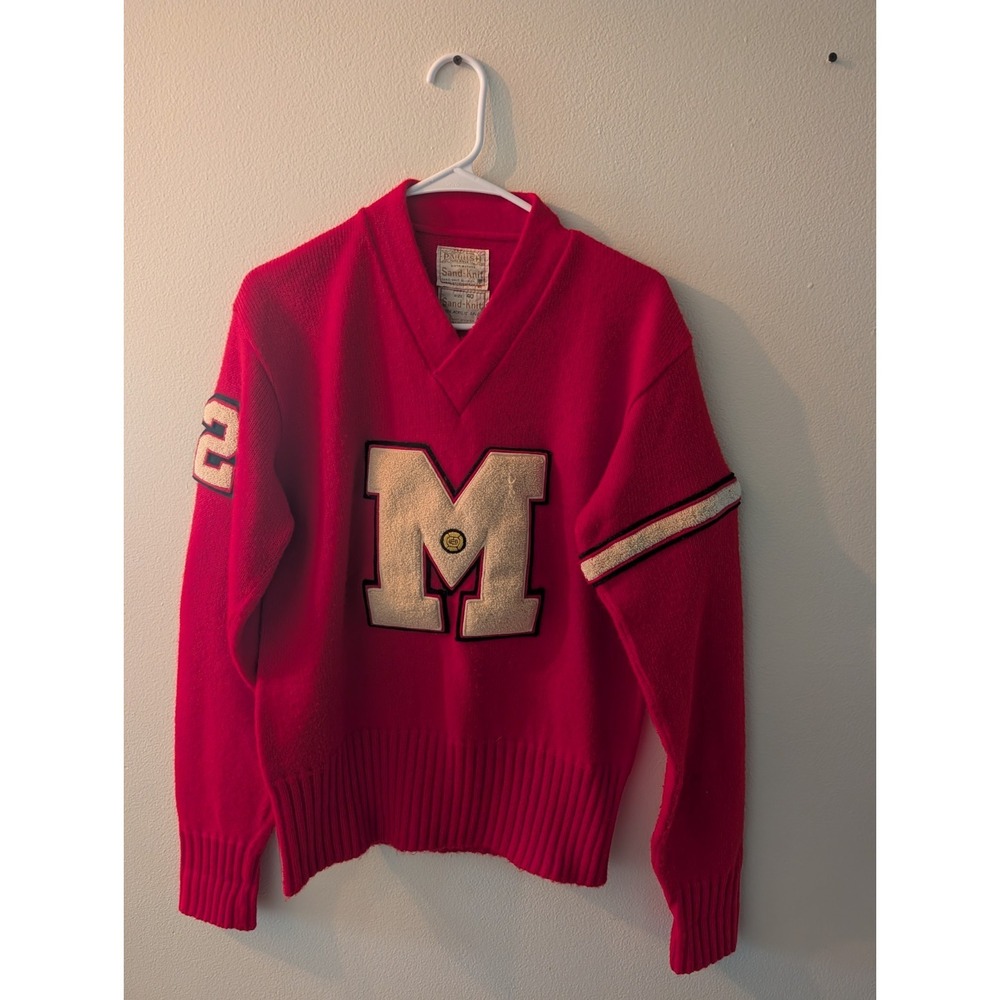Vintage 1950's  VARSITY Letterman SWEATER-M  Patch.Sand-knit parrish Red Size 40